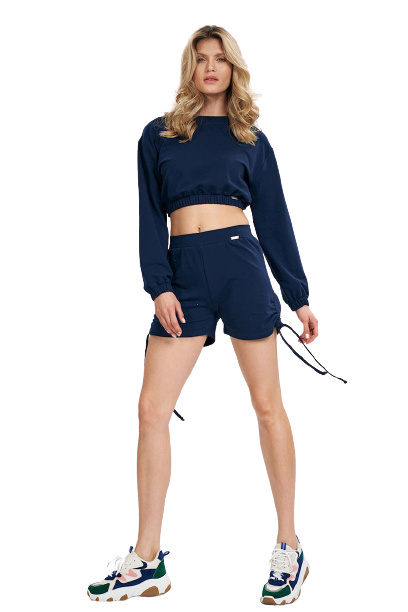 Bluza Damska Dresowa Krótka Crop Top Z Szeroką Gumą - granatowa